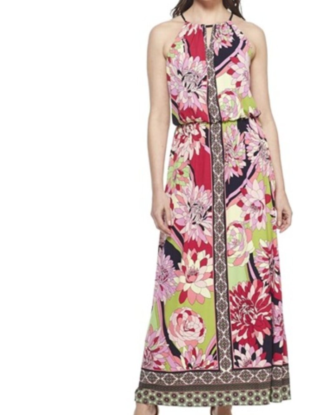 London Times Chiara Halter Maxi Dress – Blouson Style, Size 16